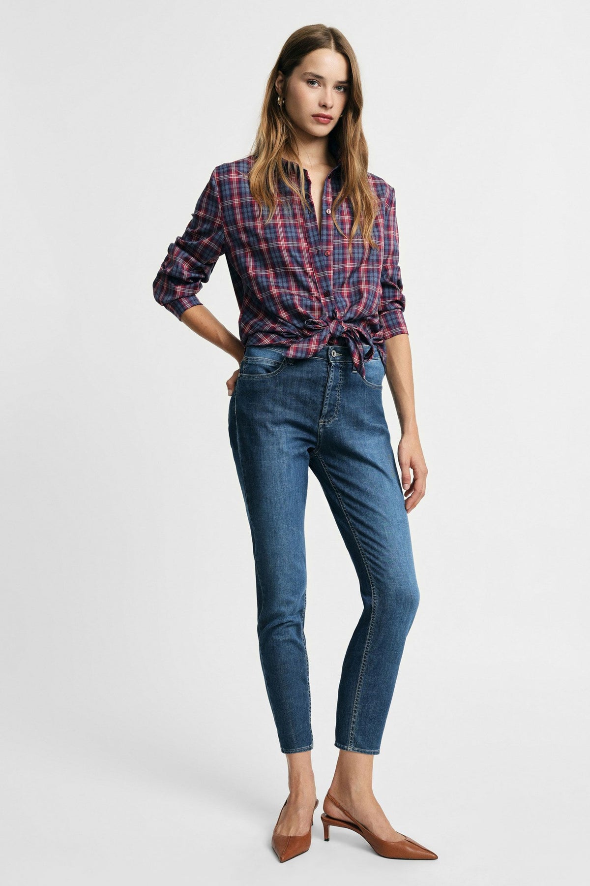 Jeans cropped a vita alta con taglio dritto Please - Blu denim