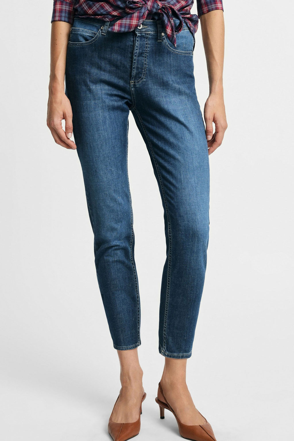 Jeans cropped a vita alta con taglio dritto Please - Blu denim