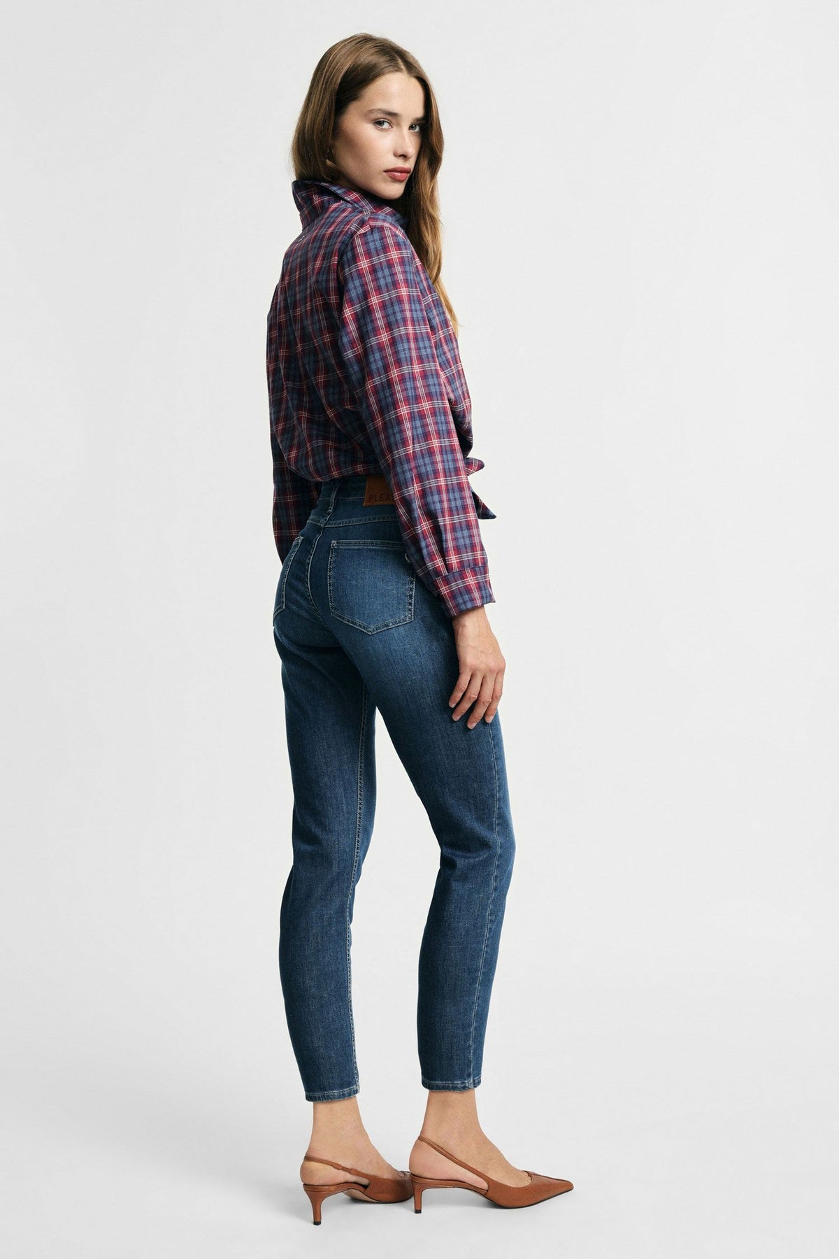 Jeans cropped a vita alta con taglio dritto Please - Blu denim