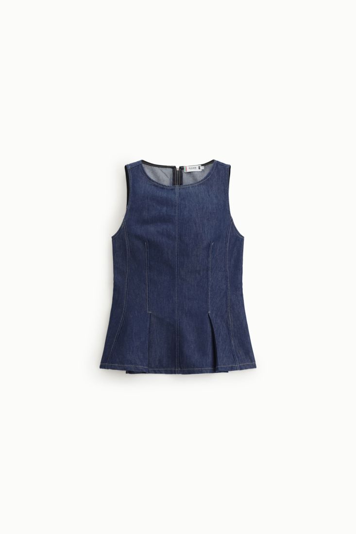 Top Please senza maniche con cuciture a vista e zip - Blu Denim