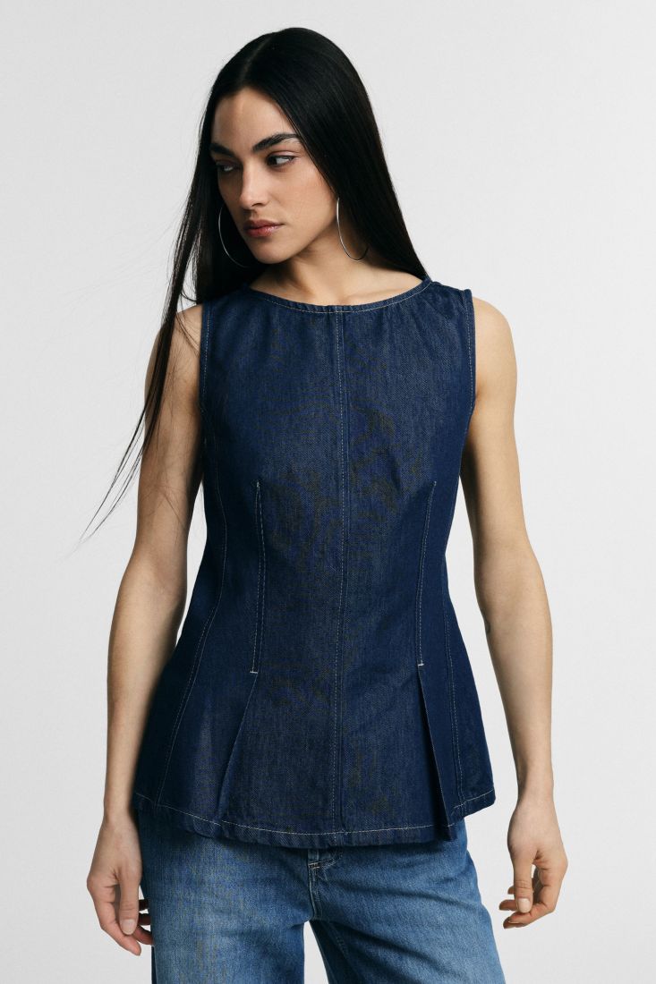 Top Please senza maniche con cuciture a vista e zip - Blu Denim