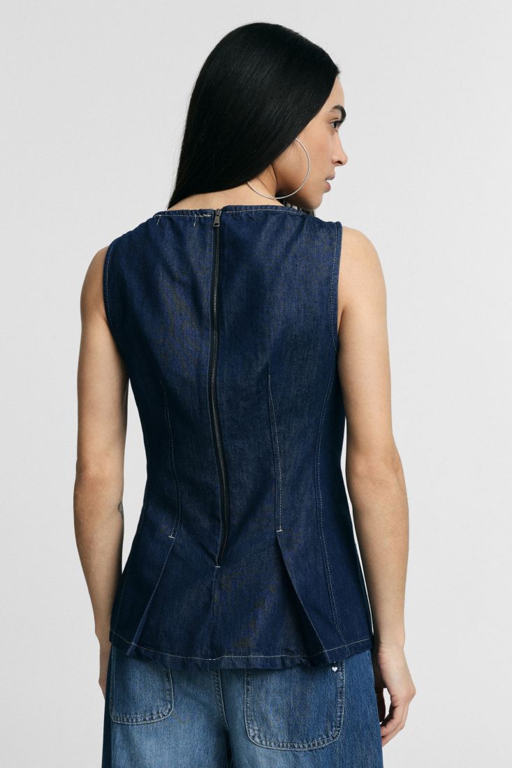 Top Please senza maniche con cuciture a vista e zip - Blu Denim