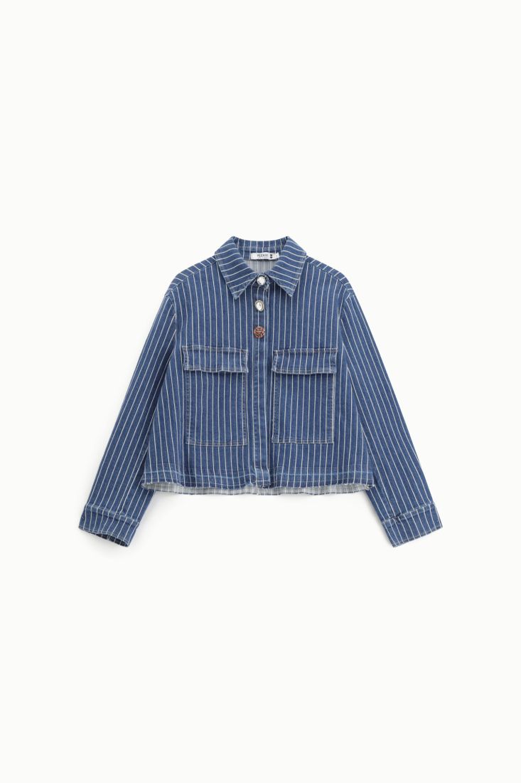 Giubbotto denim a righe con bottoni - Blu Denim