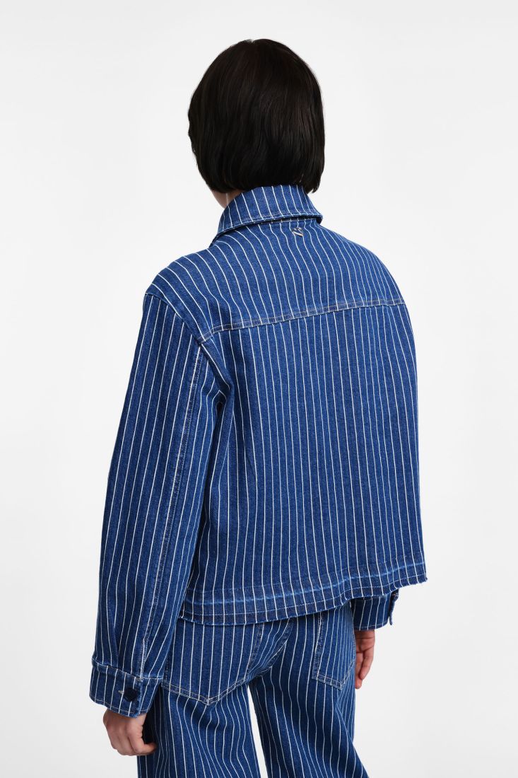 Giubbotto denim a righe con bottoni - Blu Denim