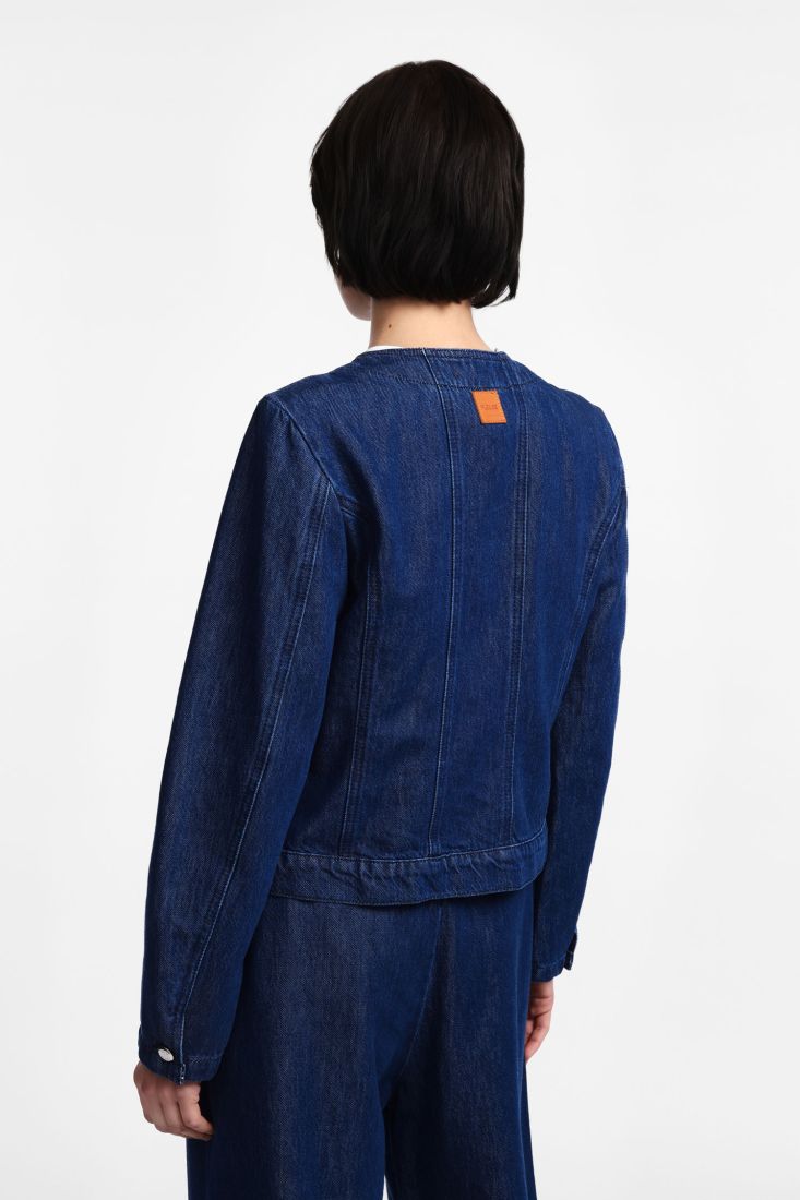 Giubbotto denim girocollo con abbottonatura anteriore - Blu Denim