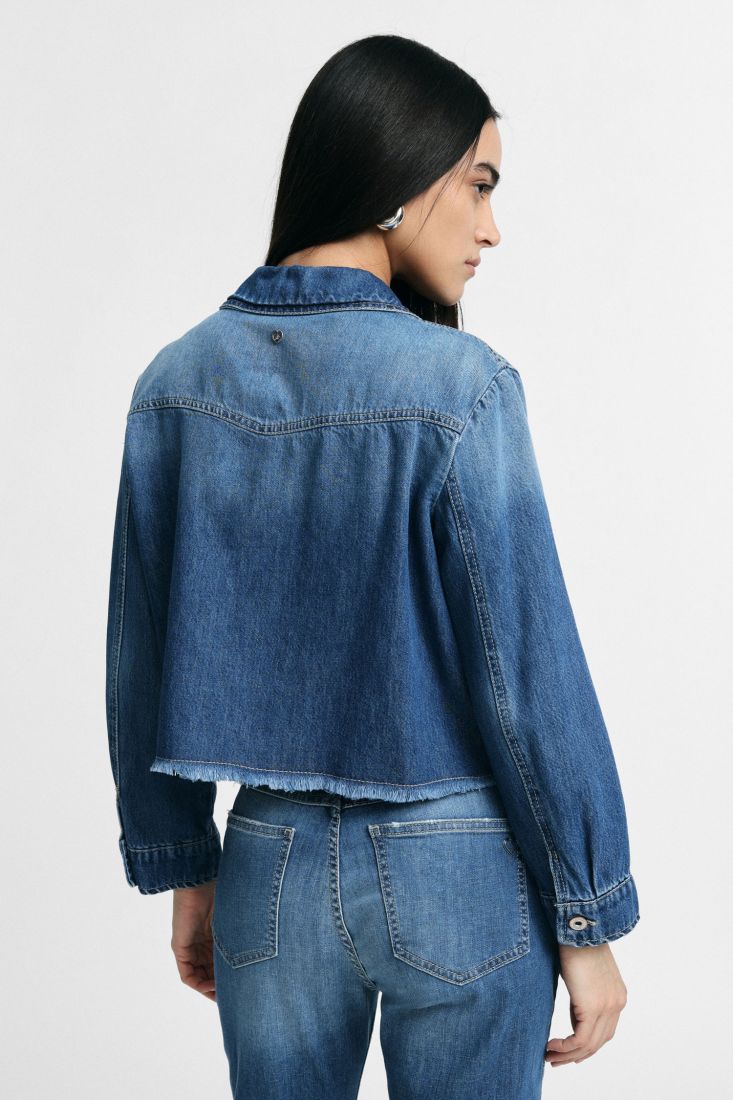 Giacca Please in denim corta con micro perle