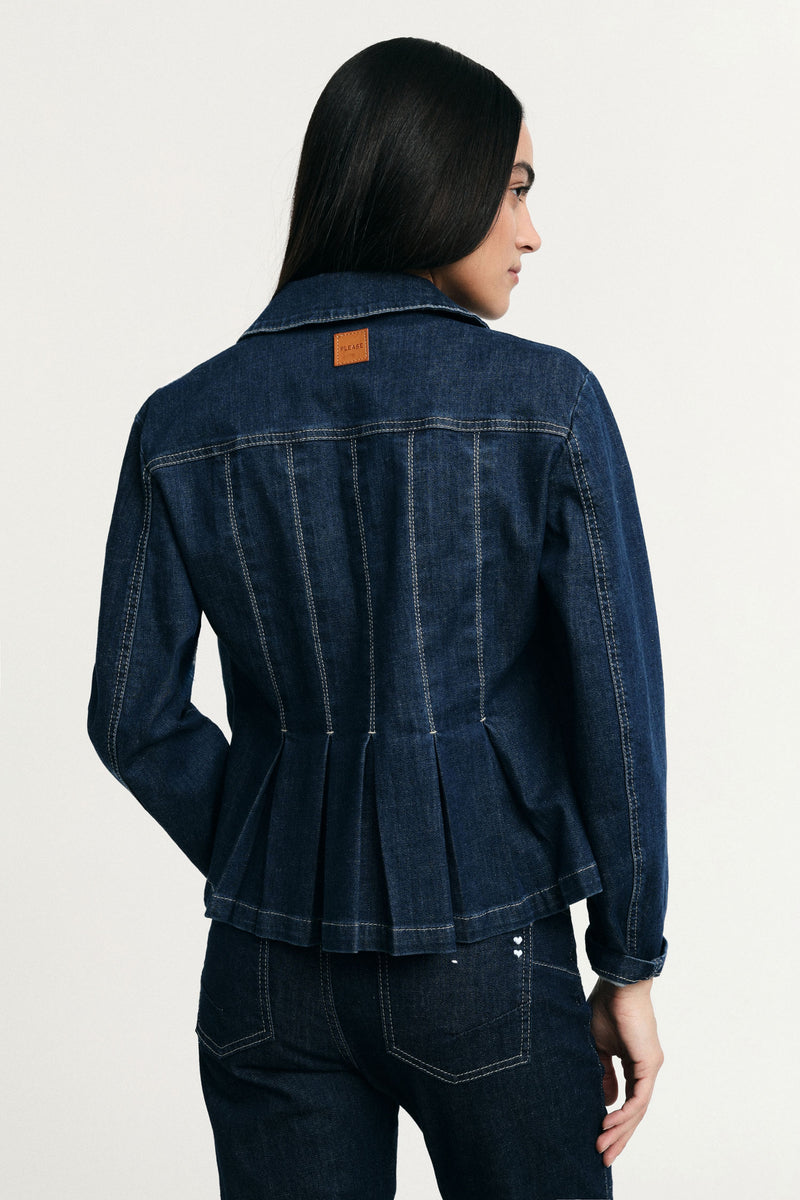 Giacca in denim please con pieghe e bottoni frontali