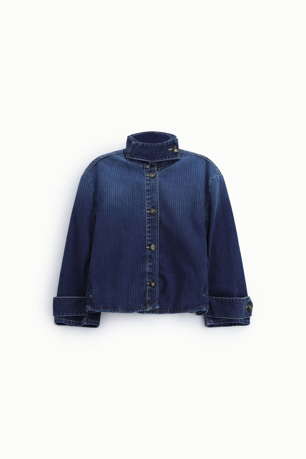 Giacca denim corta con collo alto a righe Please - Blu Denim