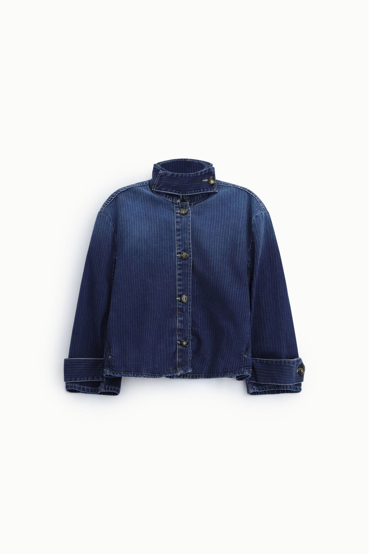 Giacca denim corta con collo alto a righe Please - Blu Denim