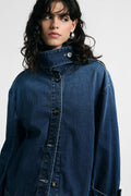 Giacca denim corta con collo alto a righe Please - Blu Denim