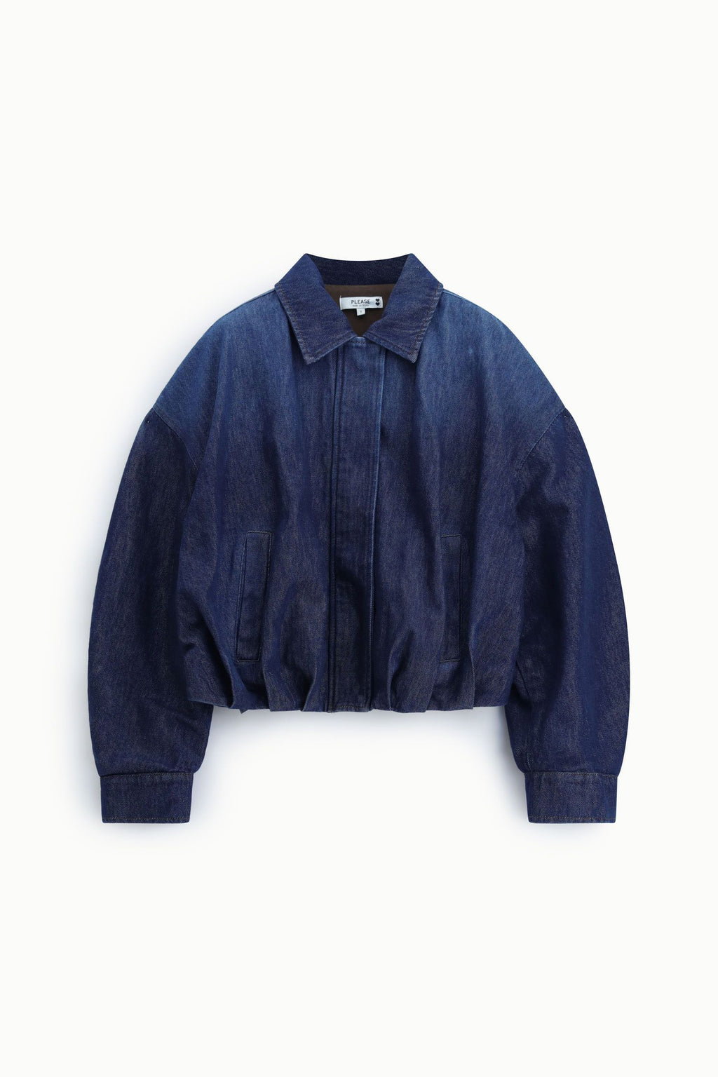Denim jacket corta con zip e maniche ampie Please - Blu Denim