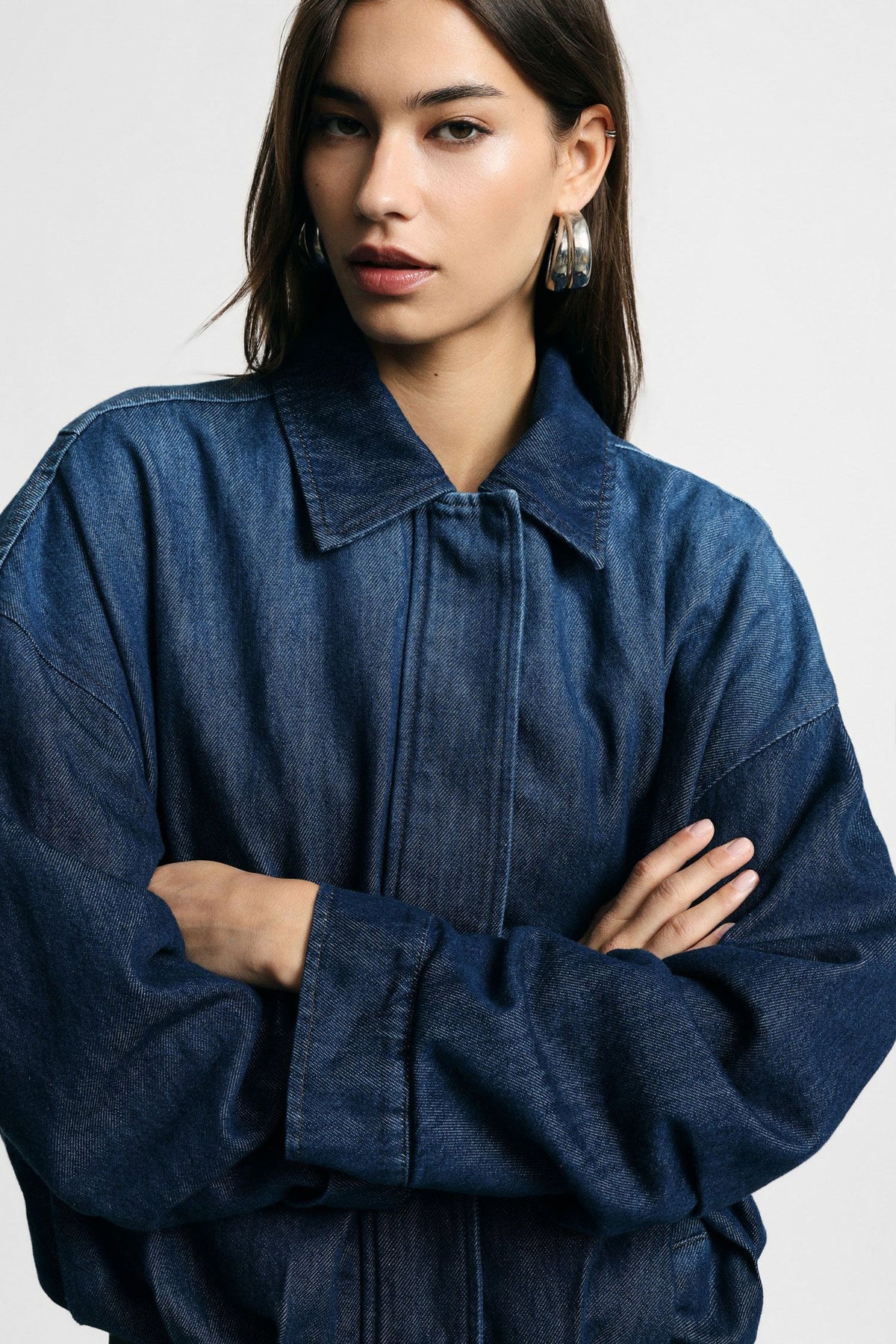 Denim jacket corta con zip e maniche ampie Please - Blu Denim