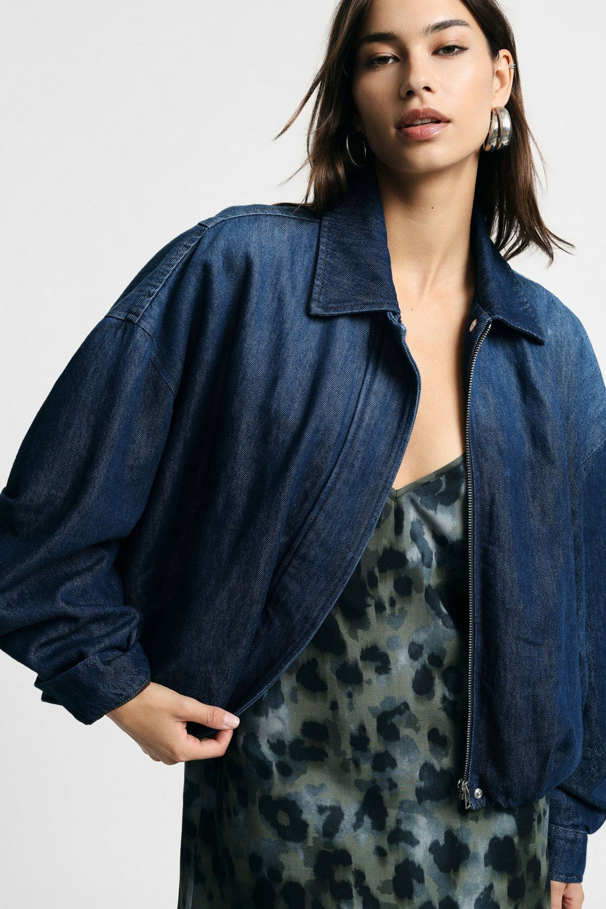 Denim jacket corta con zip e maniche ampie Please - Blu Denim