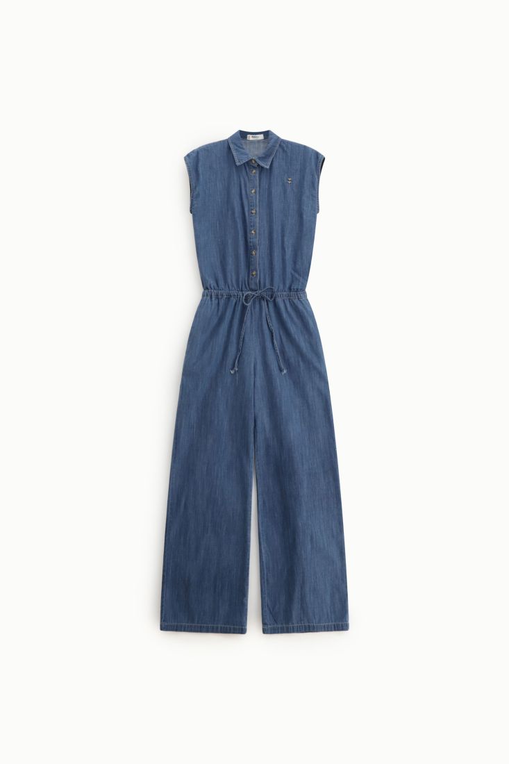 Tutina Lunga con coulisse e bottoni frontali - Blu denim