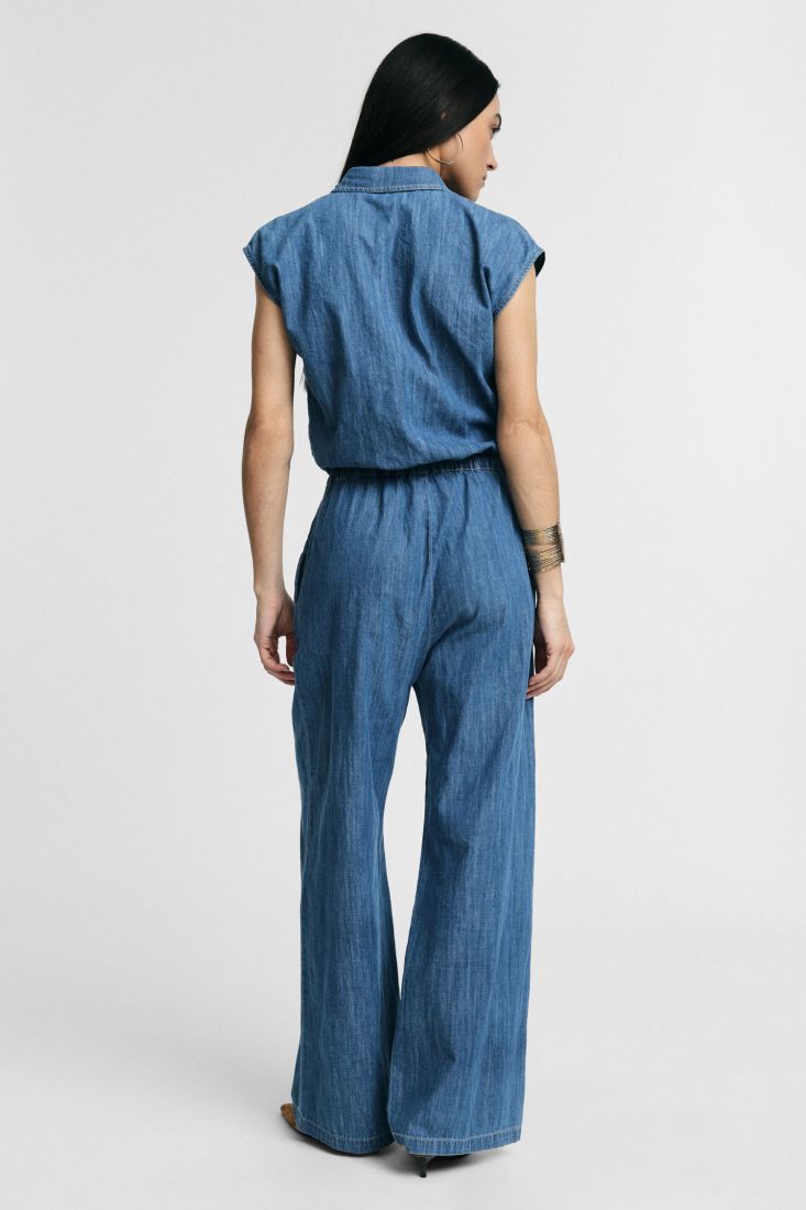 Tutina Lunga con coulisse e bottoni frontali - Blu denim