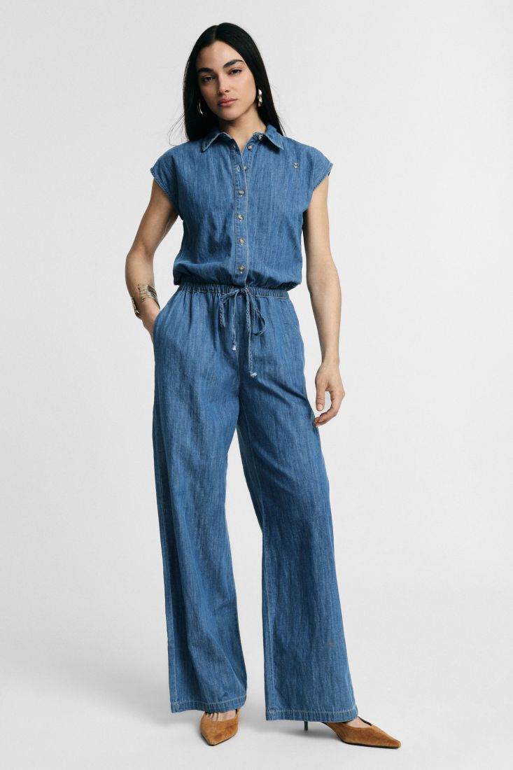 Tutina Lunga con coulisse e bottoni frontali - Blu denim