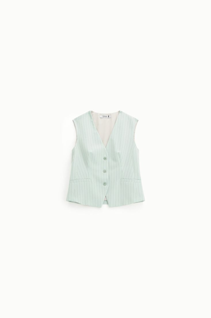 Gilet Please gessato con bottoni - verde chiaro
