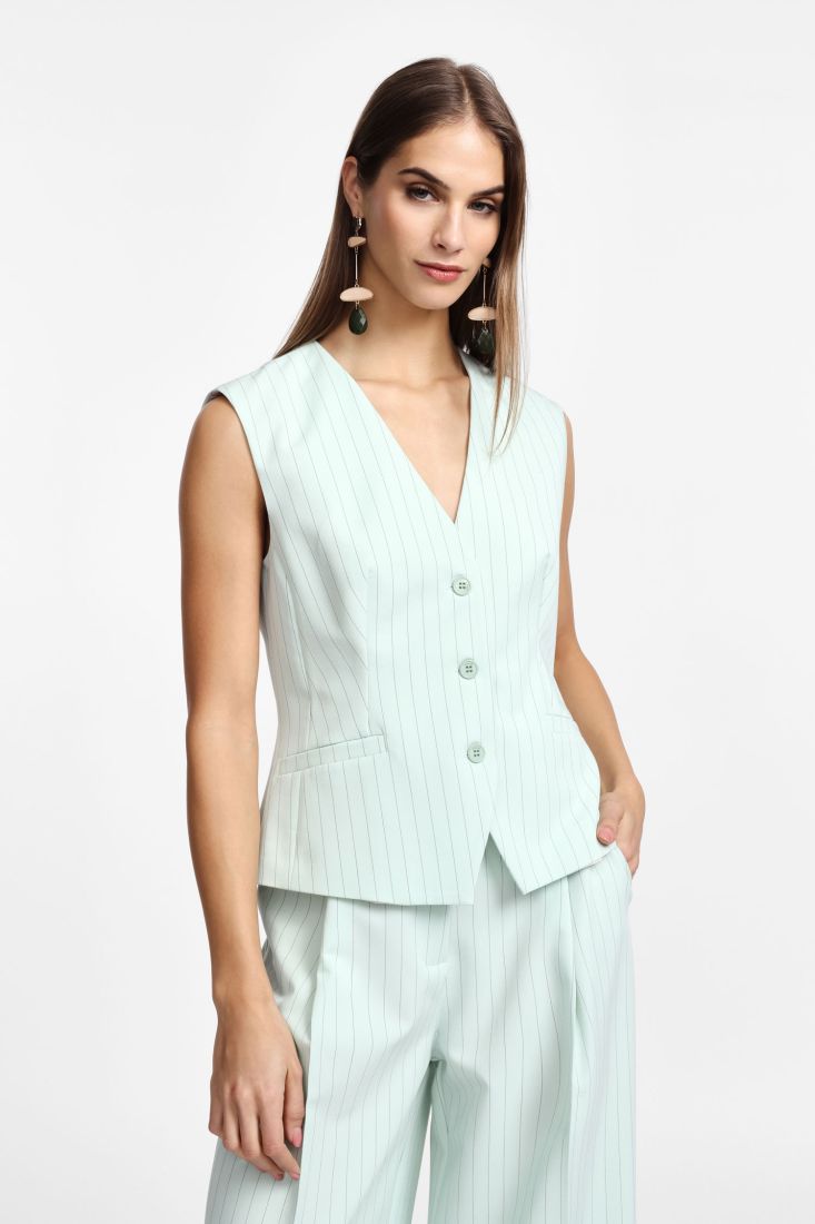 Gilet Please gessato con bottoni - verde chiaro