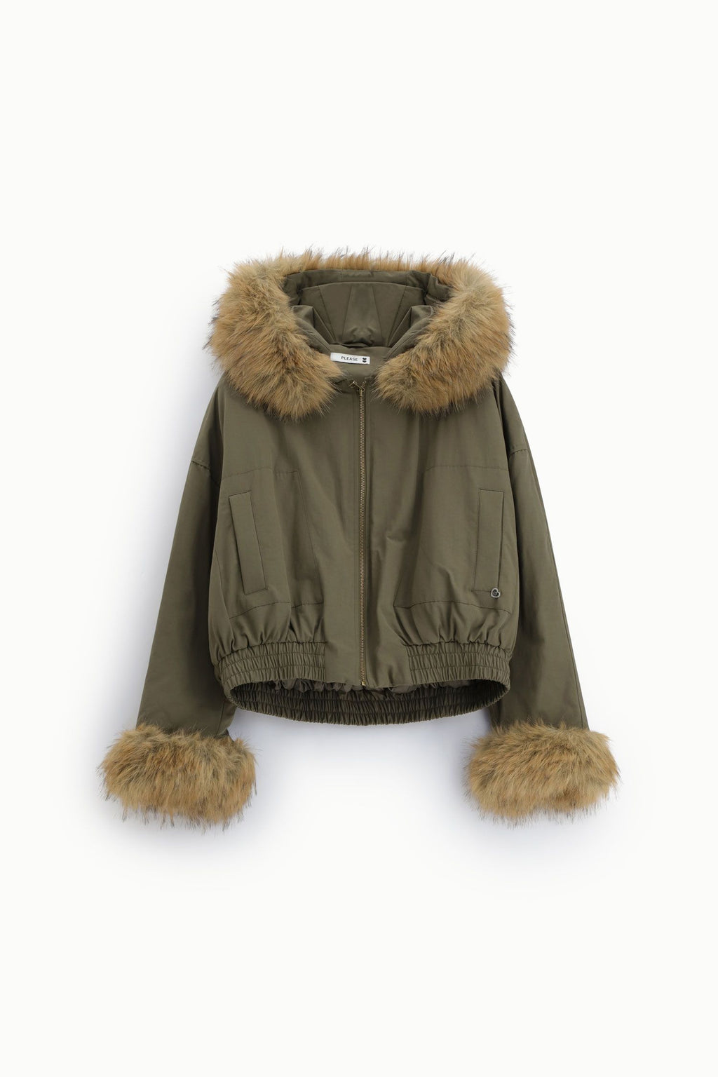 Parka corta con cappuccio e inserti in ecopelliccia Please - Verde