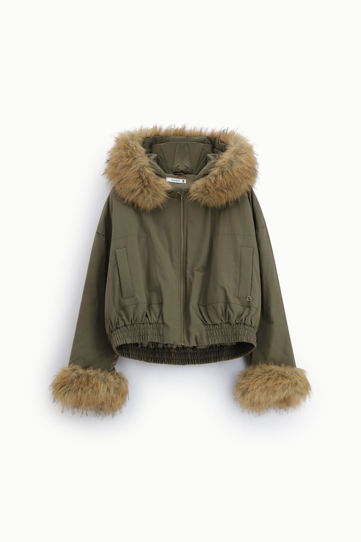 Parka corta con cappuccio e inserti in ecopelliccia Please - Verde