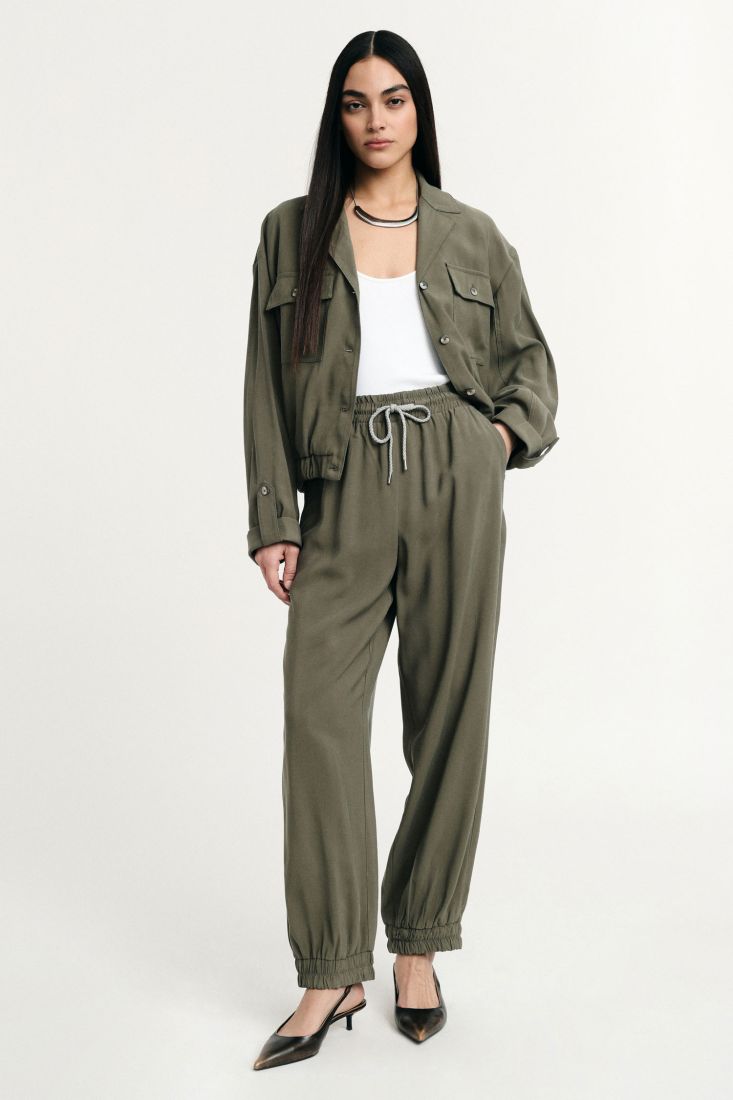 Pantalone please  con elastico in vita e fondo jogger - Verde