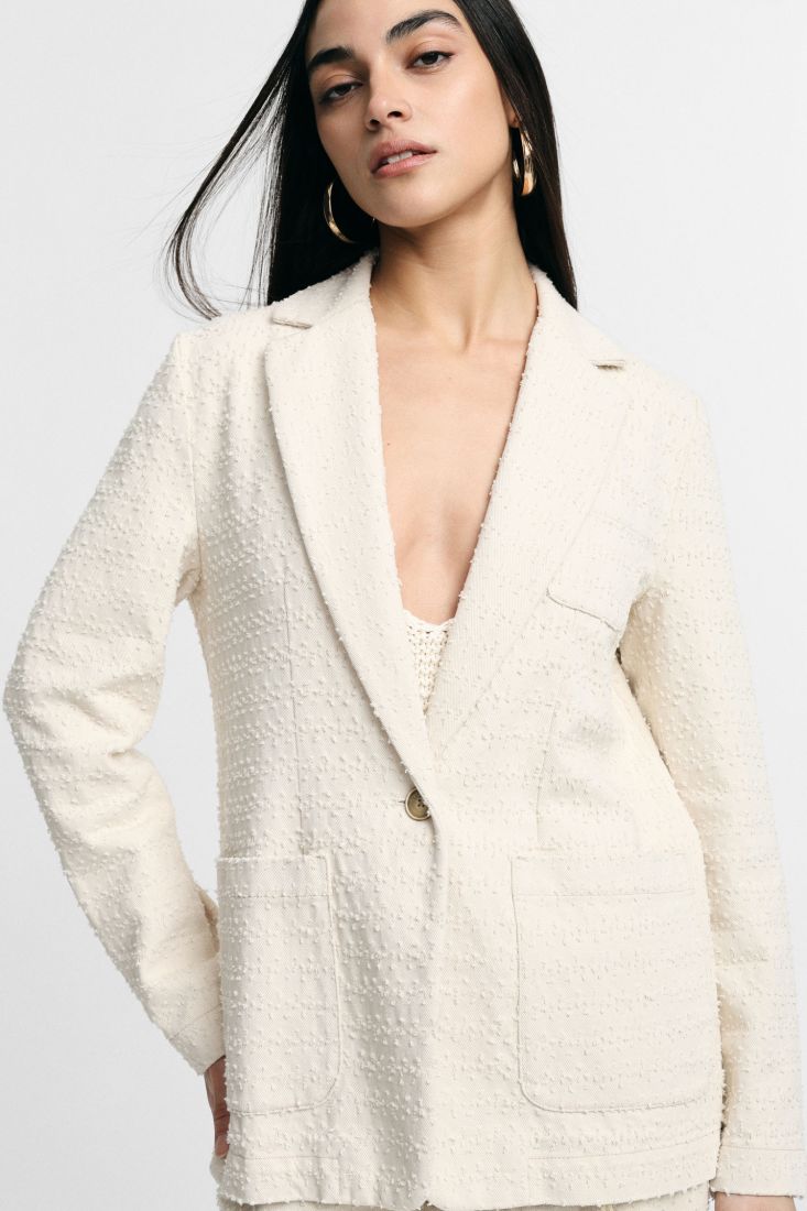 Blazer regular-fit con tasche frontali applicate - Ecru