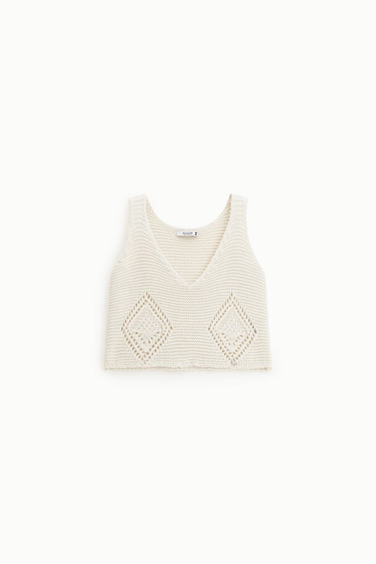 Top Please lavorato a maglia scollo a v con dettagli traforati