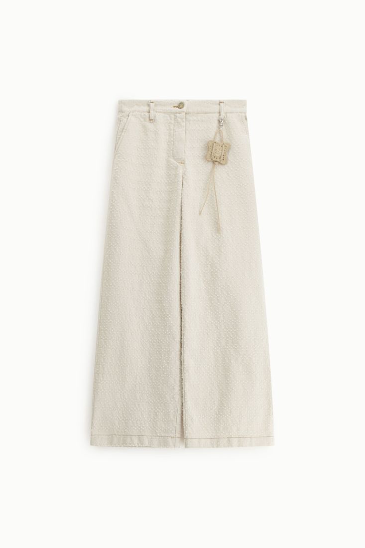 Pantaloni palazzo fit regolare con ricamo pendente - Ecru