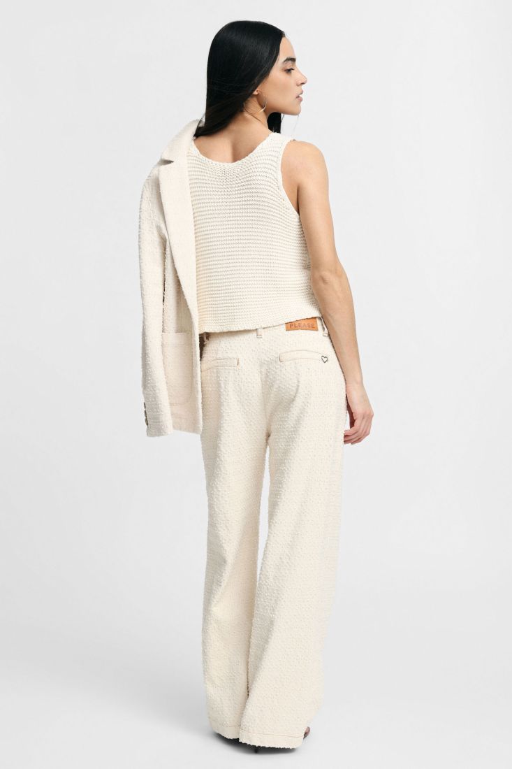 Pantaloni palazzo fit regolare con ricamo pendente - Ecru