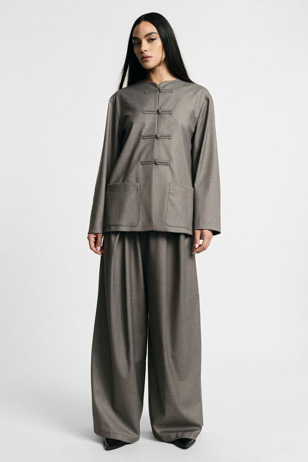 Pantaloni palazzo vita alta con pinces Please - Tortora