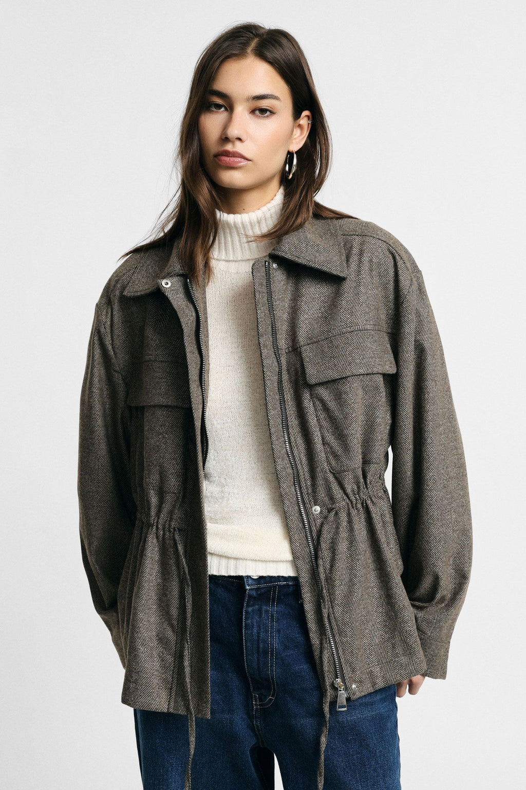 Giacca camicia con zip e tasche frontali Please - Tortora