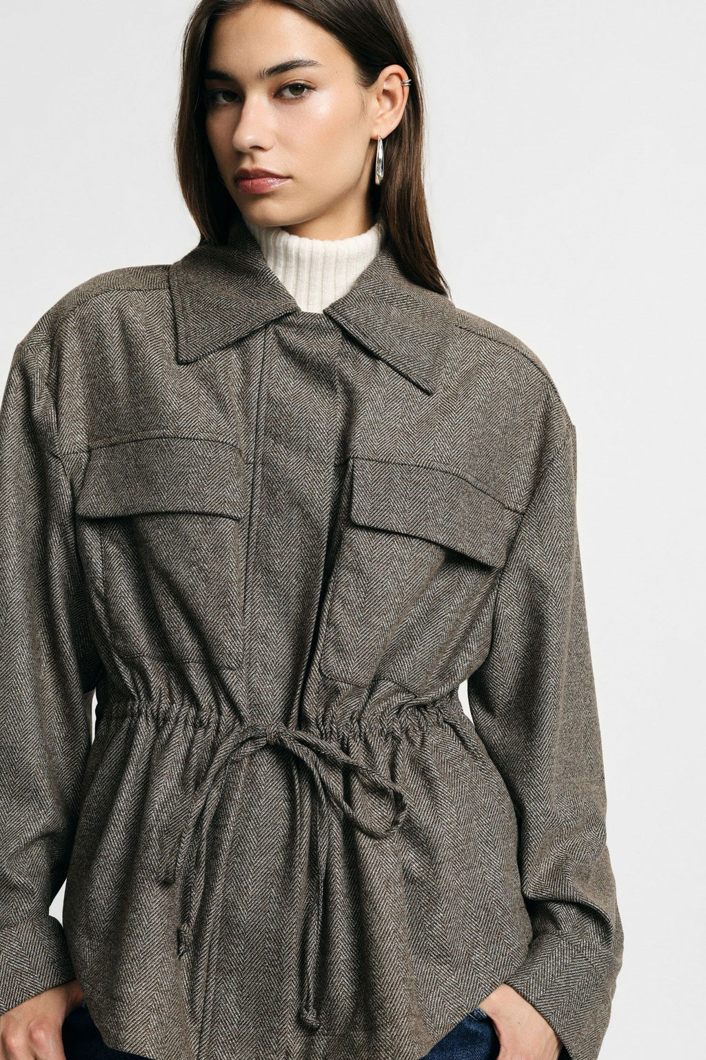 Giacca camicia con zip e tasche frontali Please - Tortora