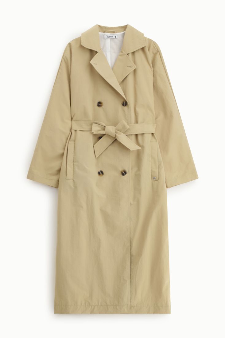 Trench coat lungo con cintura e bottoni - Biscotto