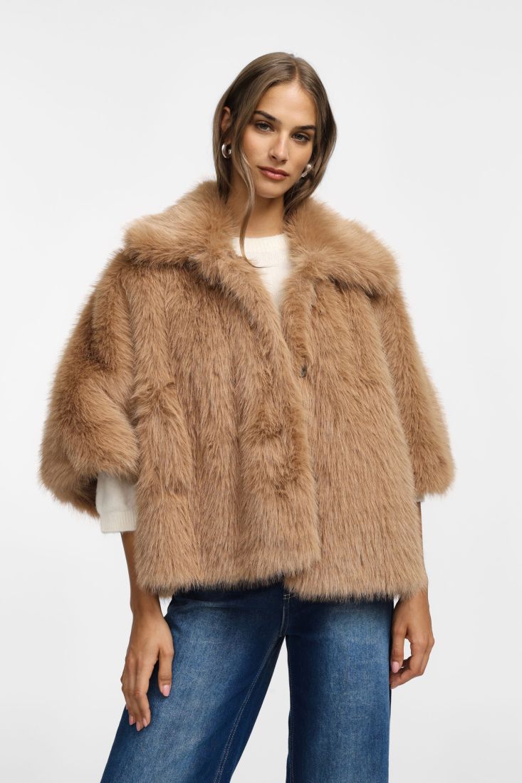 Giacca please corta in eco-fur morbida - Cammello