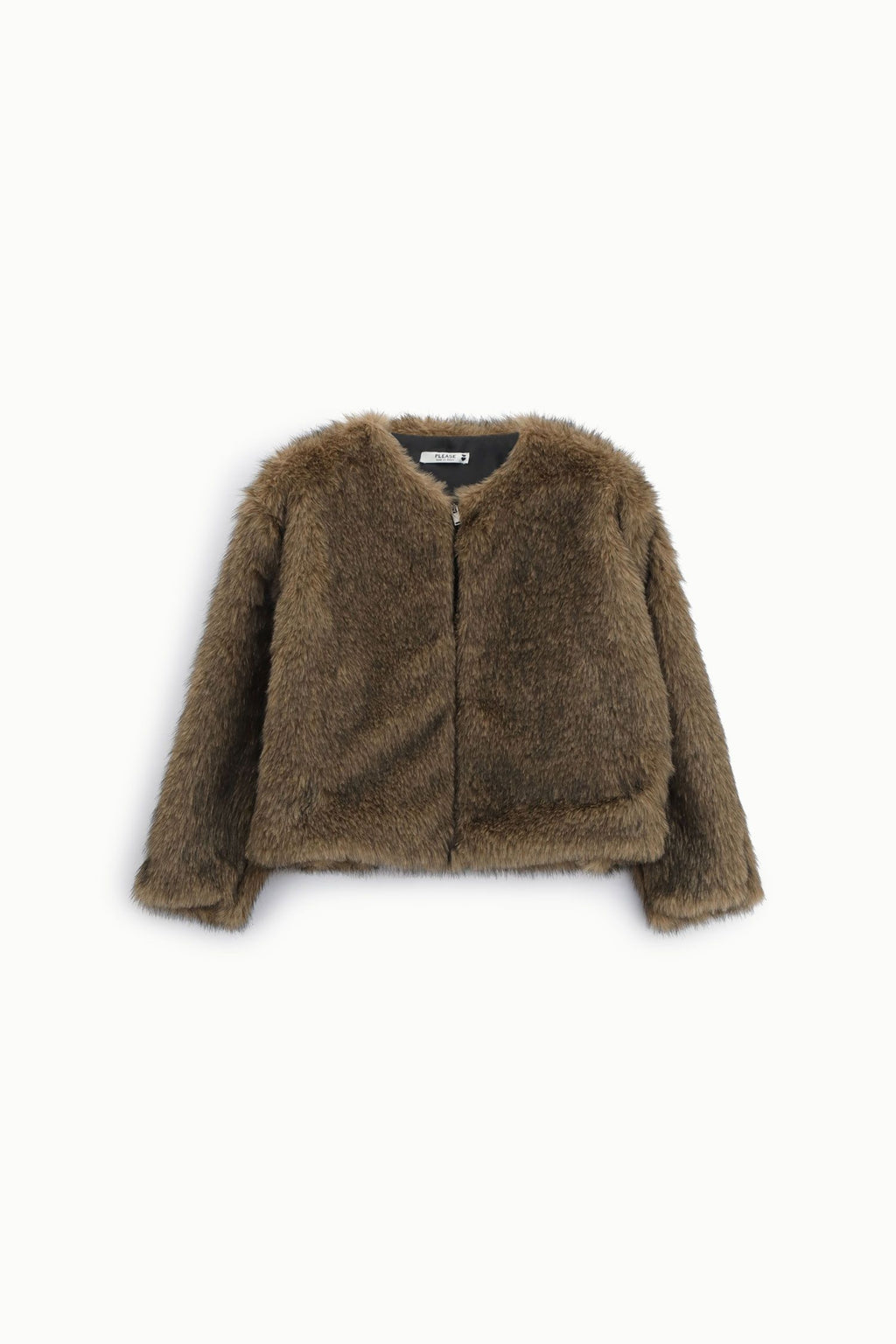 Eco-fur corta con zip tono su tono Please - Cammello