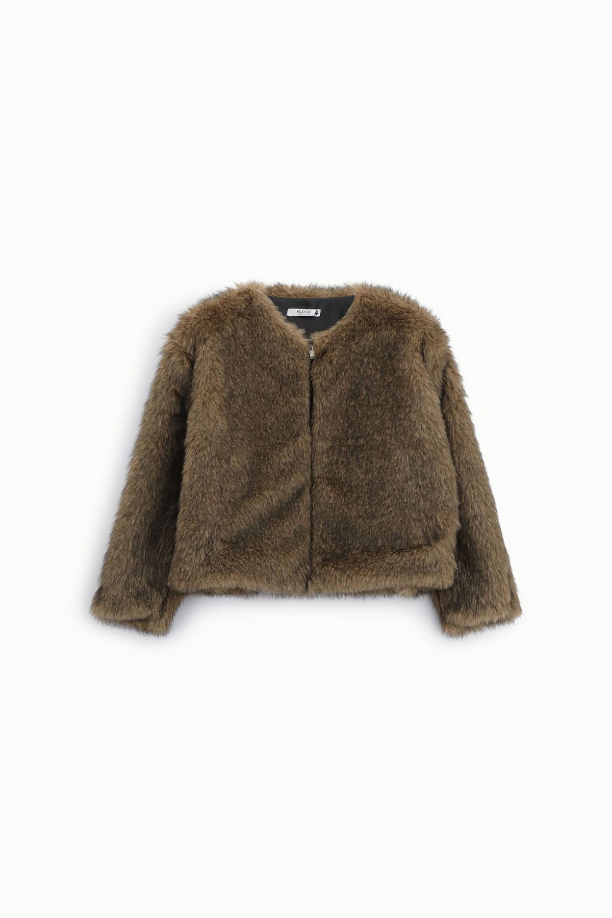 Eco-fur corta con zip tono su tono Please - Cammello