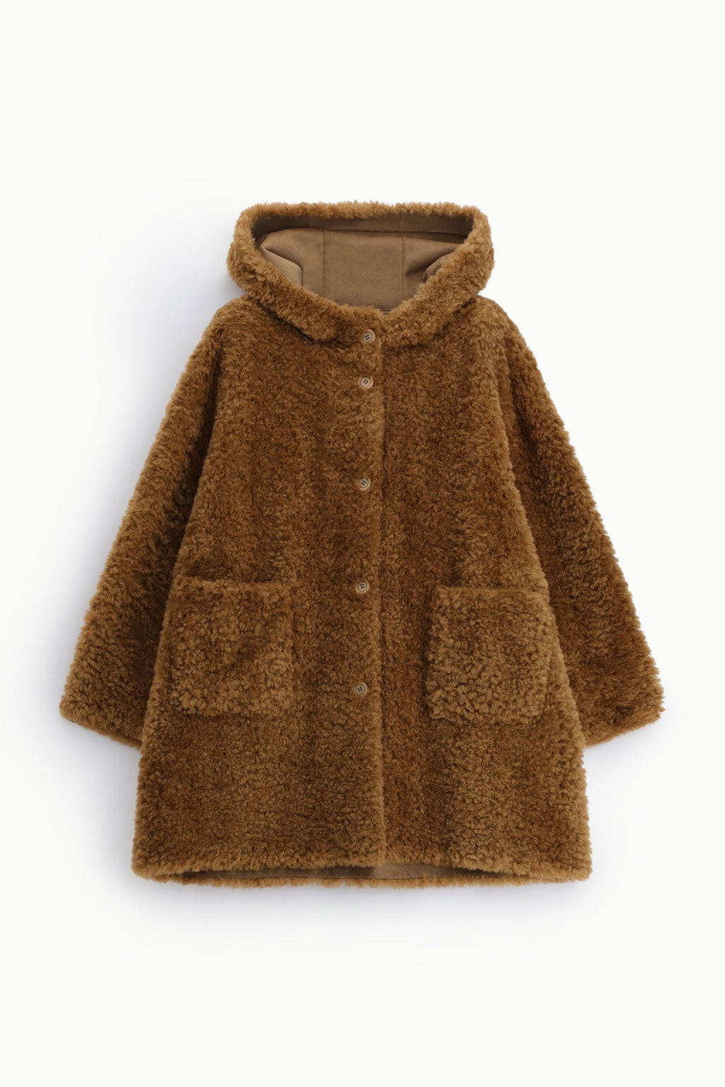Eco-pelliccia con cappuccio e bottoni frontali Please - Cammello
