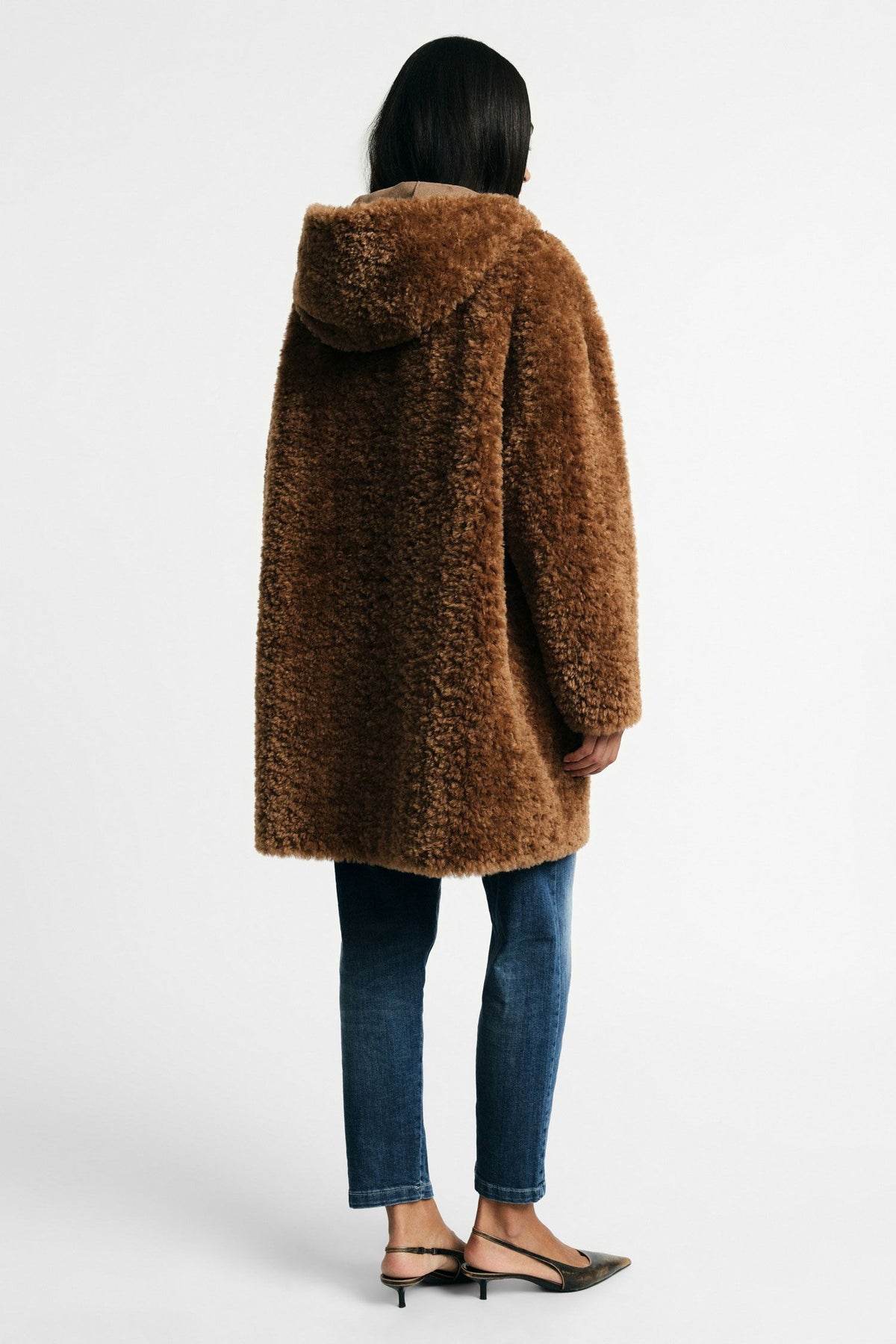Eco-pelliccia con cappuccio e bottoni frontali Please - Cammello