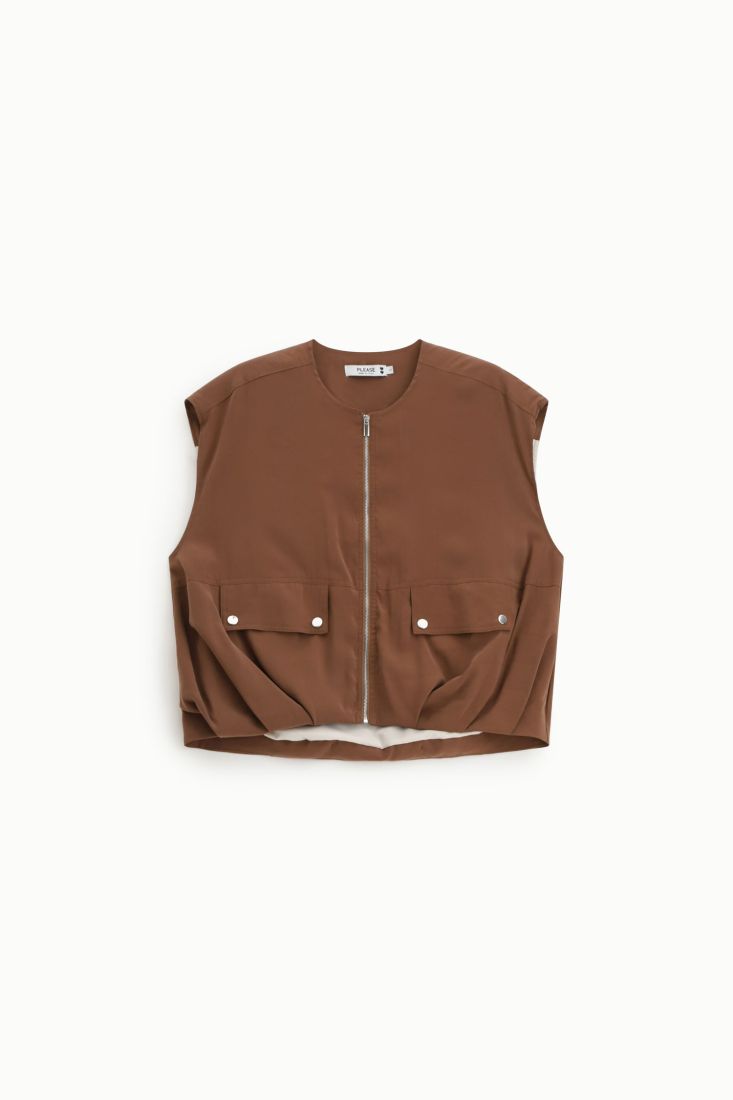 Gilet Please con zip e tasche frontali - Tabacco