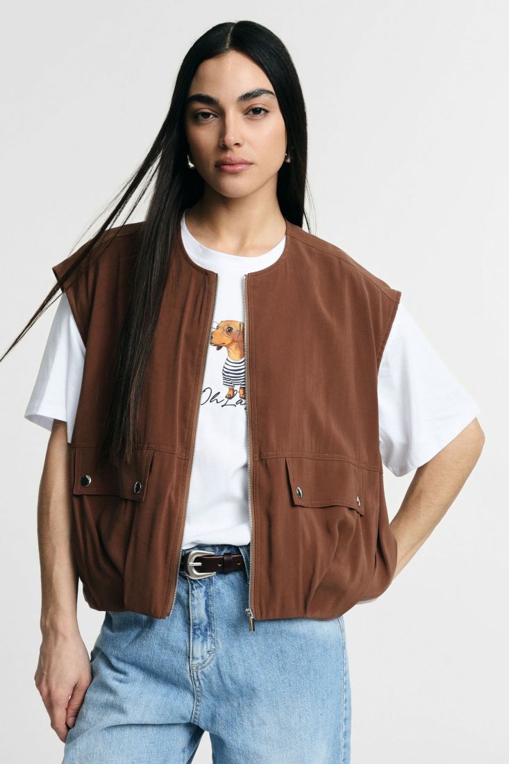 Gilet Please con zip e tasche frontali - Tabacco