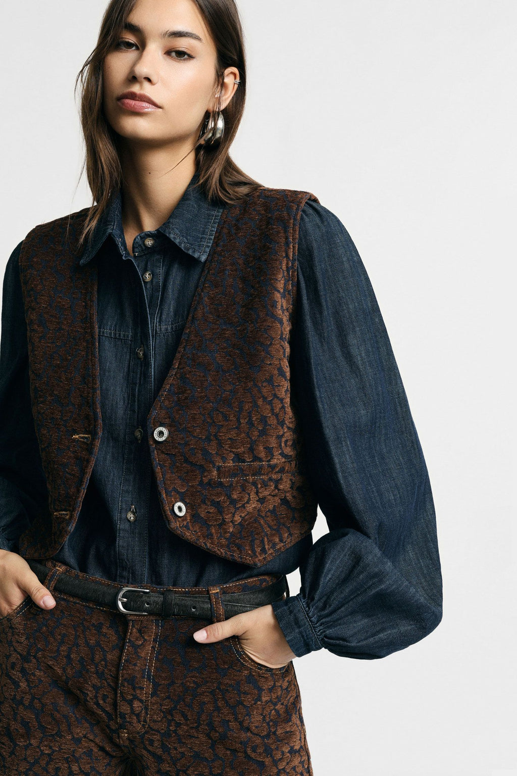 Gilet corto in flocked animalier Please - Tabacco