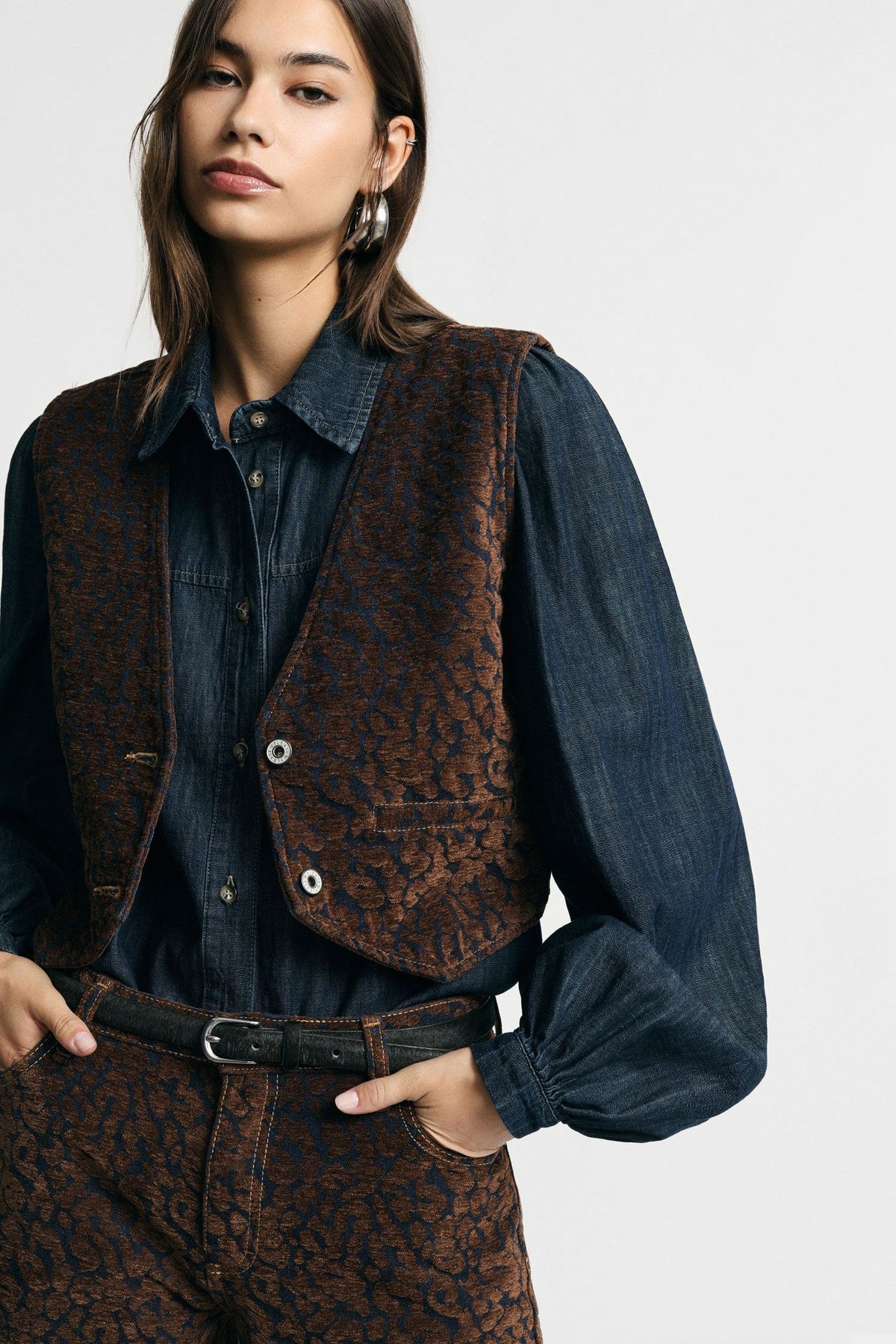 Gilet corto in flocked animalier Please - Tabacco