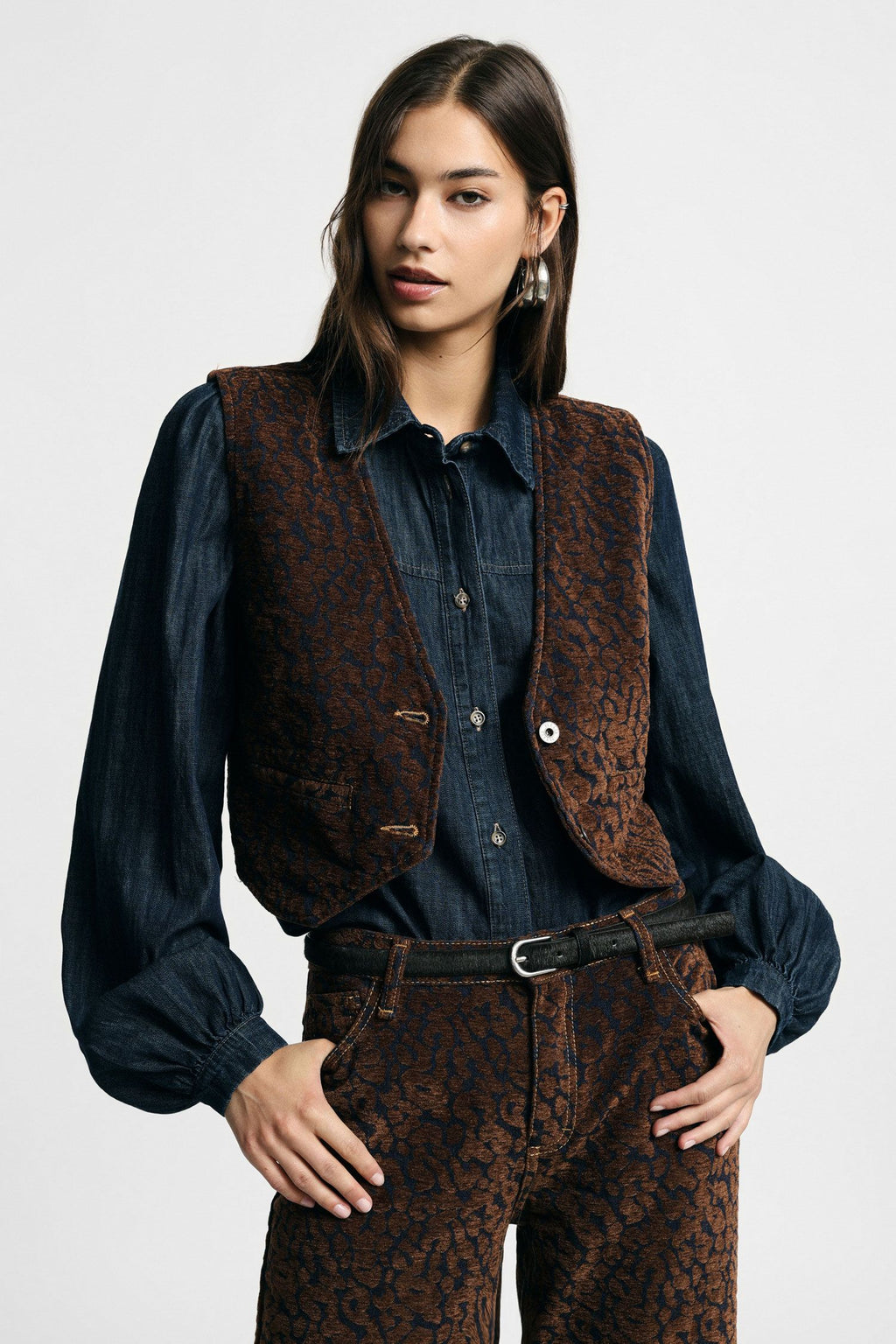 Gilet corto in flocked animalier Please - Tabacco