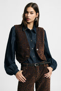 Gilet corto in flocked animalier Please - Tabacco