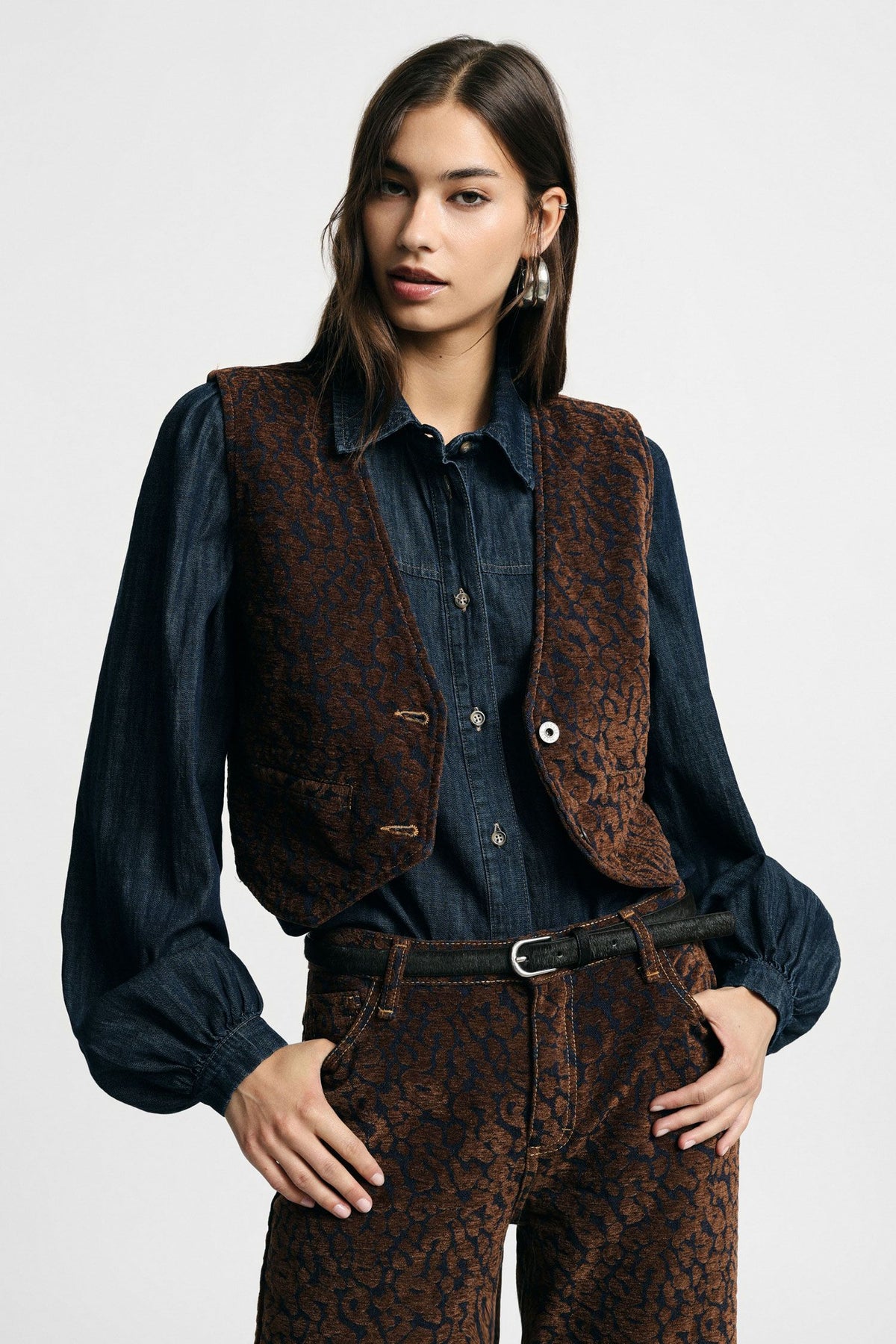 Gilet corto in flocked animalier Please - Tabacco