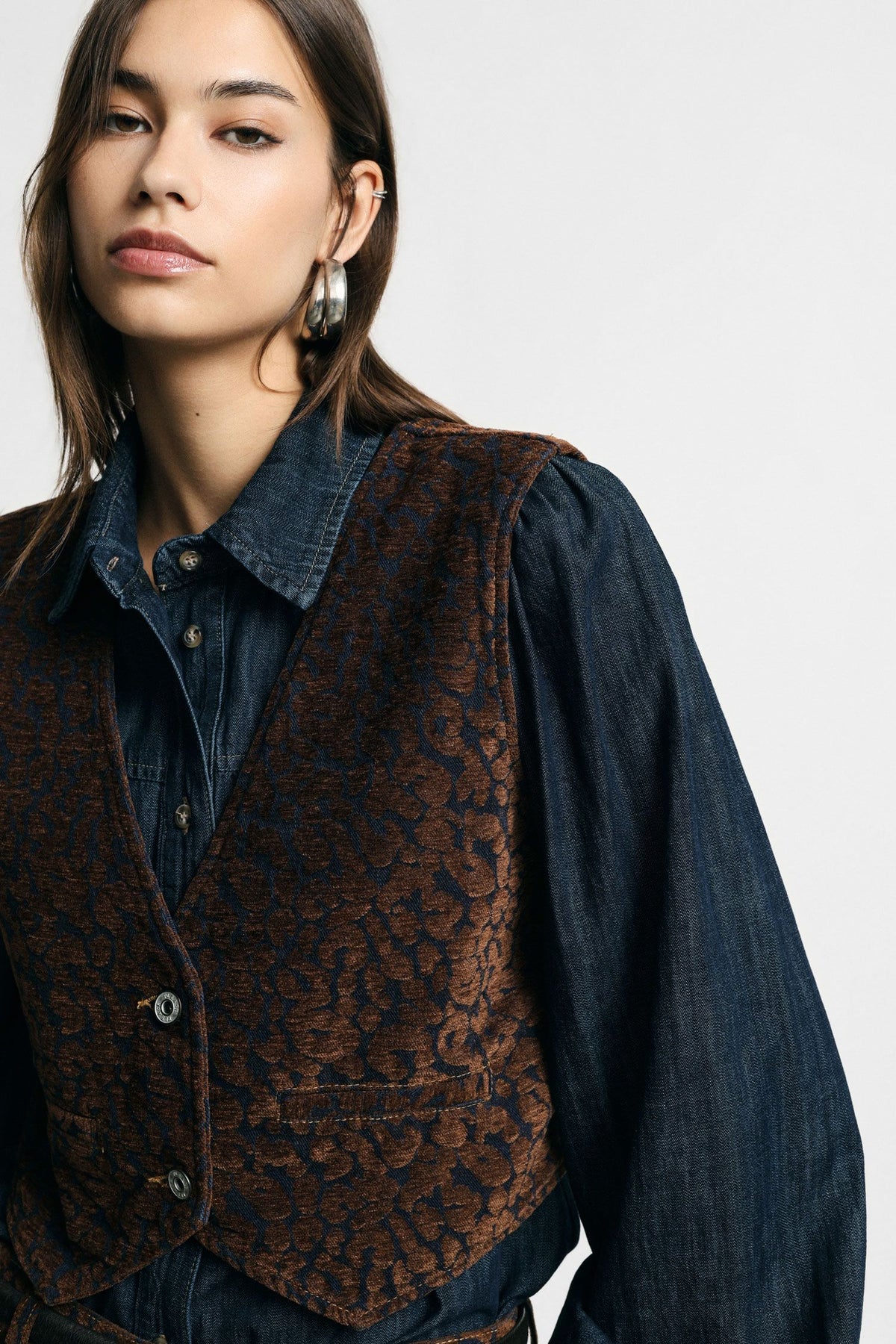 Gilet corto in flocked animalier Please - Tabacco