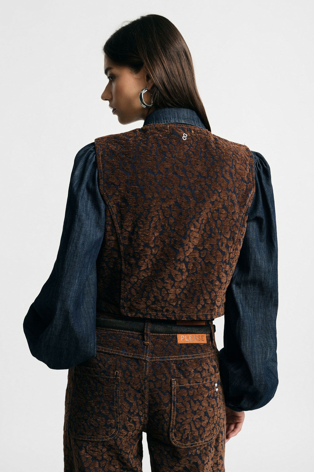 Gilet corto in flocked animalier Please - Tabacco
