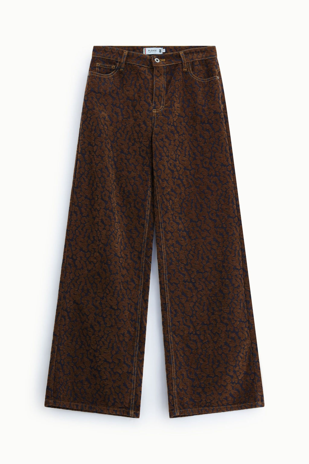 Pantaloni palazzo cinque tasche in flocked animalier Please - Tabacco