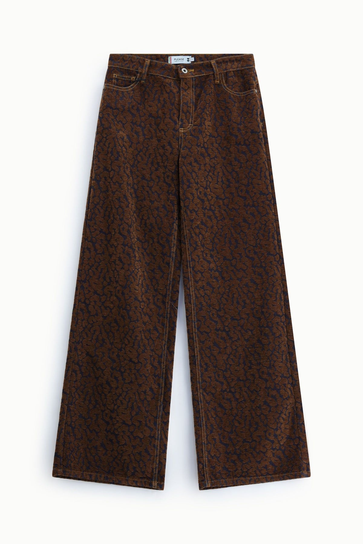 Pantaloni palazzo cinque tasche in flocked animalier Please - Tabacco