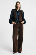 Pantaloni palazzo cinque tasche in flocked animalier Please - Tabacco